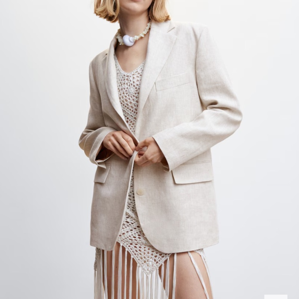 Mango Light Beige Linen Women’s Blazer Sz Large